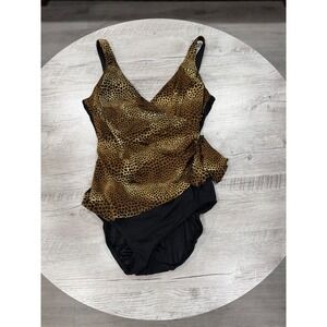 Vintage Longitude Leopard Print One Piece Swimsuit Tummy Control Size 16